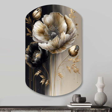 Grey Gold Flower Bouquet V - Asymmetric Metal Wall Art
